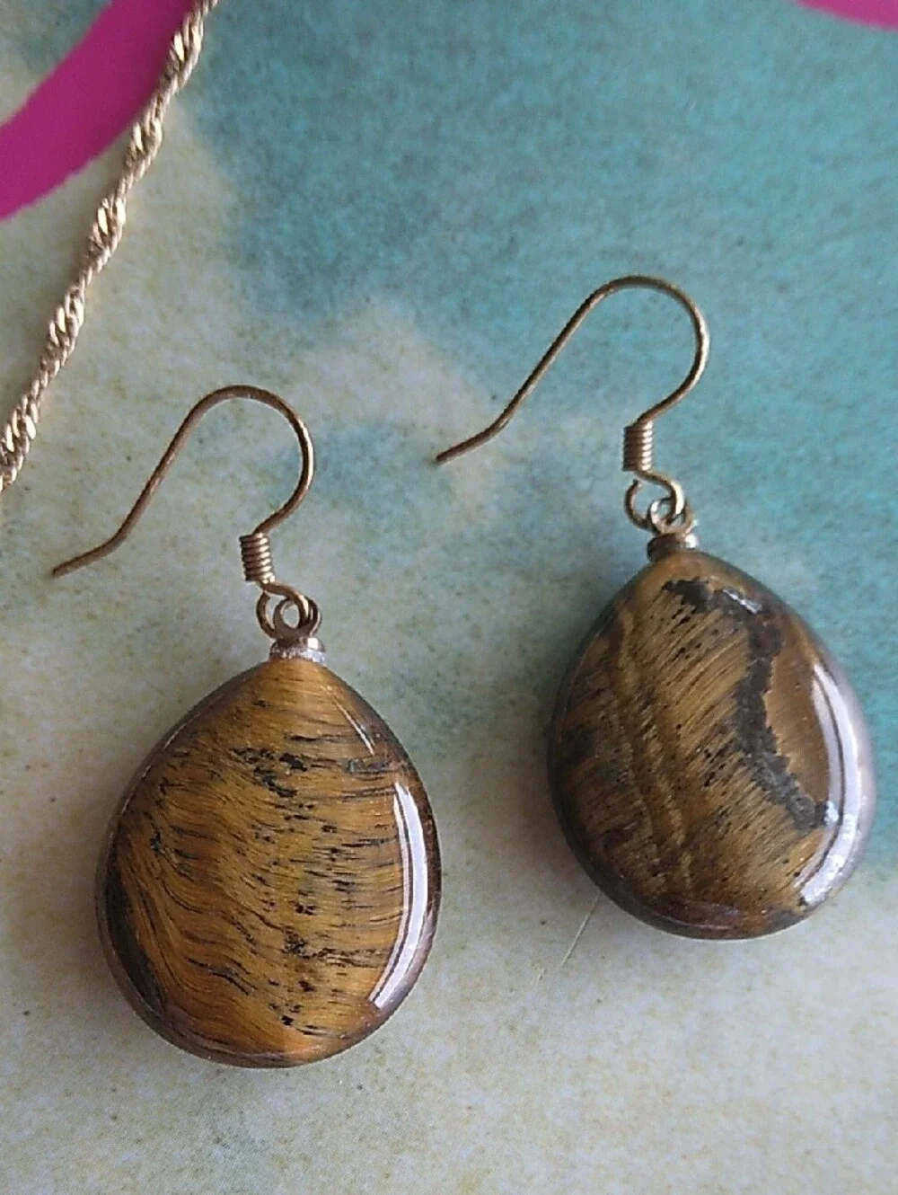 Gold-Tone Tiger Eye Teardrop Necklace & Earrings Set